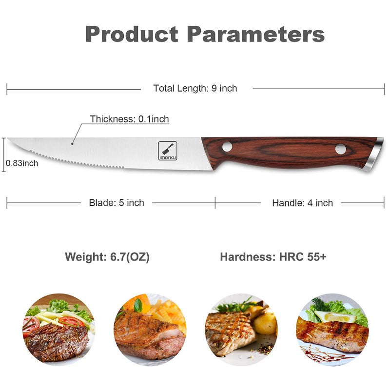 imarku Steak Knives Set of 6, Japanese HC Steel Premium Serrated Steak Knife Set with Ergonomic Handle and Gift Box, Home Essential, Best Chrismas Gifts for Women and Men - Image 3